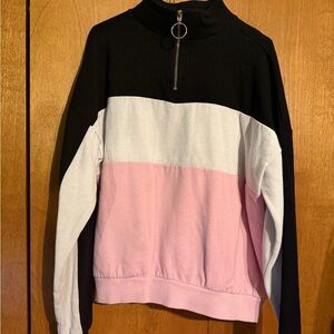 Forever 21 Black, White, and Pink Cowl Neck Sweater
